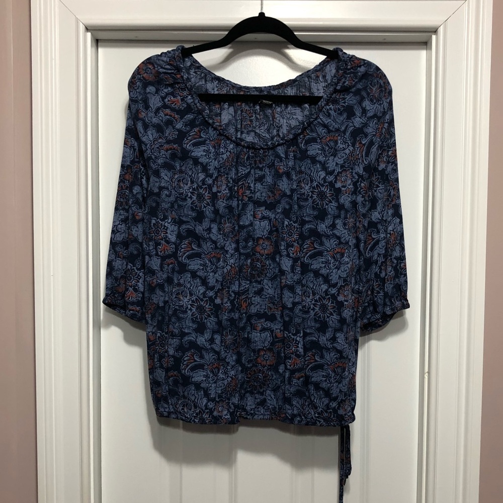 Blue & Orange Floral Print Top